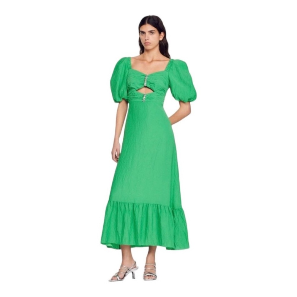 Sandro Vibrant Green Puff Sleeve Maxi Dress